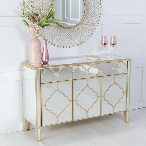 Casablanca Mirrored Gold Trim 3 Door Large Sideboard - 125cm