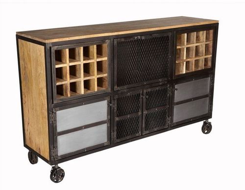Coorg Industrial Style Wine Rack Sideboard on Wheels