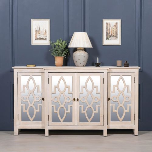 Cream Mirrored Breakfront Sideboard - 4 Door - Large