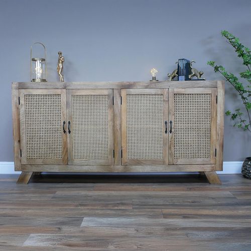 Sideboard - Rustic Mango Wood and Rattan - 4 Door - Large