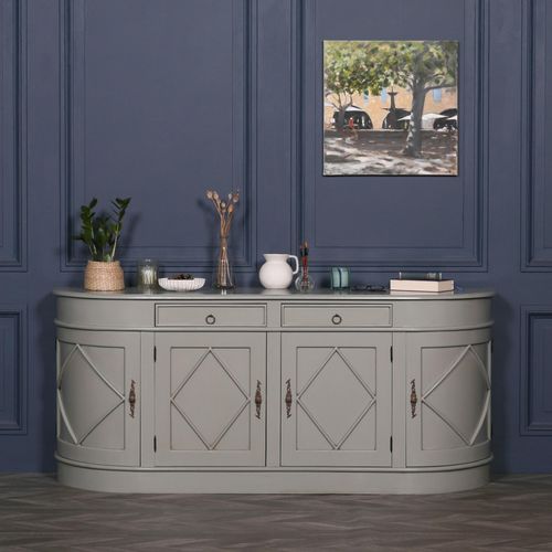 French Style Sideboard - Grey Mahogany - Curved - 4 Door - Extra Large - 200cm