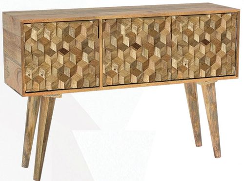 Geometric Carved Mango Wood 115cm Small Sideboard