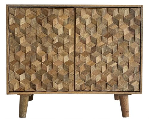 Geometric Carved Mango Wood Small Sideboard - 2 Doors