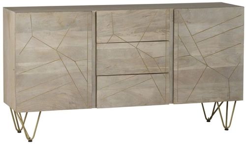 Kaza Light Mango Wood 160cm Large Sideboard - Hairpin Legs with Gold Geometric Inlay