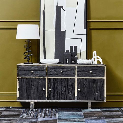 Kerala Sideboard - 3 Door - Medium - Black Pine Wood - 150cm