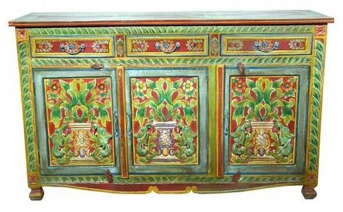 Kufri Hand Painted Folk Pattern Sideboard, 140cm with 3 Door 3 Drawer