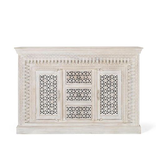 Lomax Sideboard - White Carved Mango Wood - 2 Door - Medium - 150cm