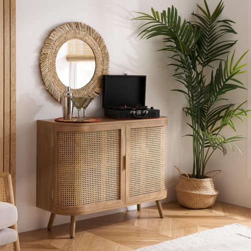 Noah Small Sideboard - 100cm - 2 Door - Oak and Rattan