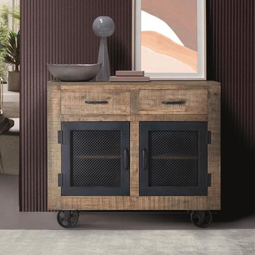 Noemi Industrial Style Mango Wood - 2 Door Small Sideboard - 100cm