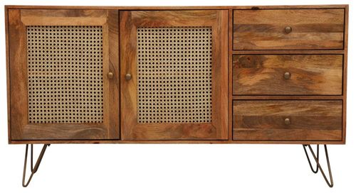Nyack Mango Wood with Rattan 145cm Medium 2 Door Sideboard - Hairpin Legs