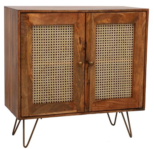 Nyack Mango Wood with Rattan 90cm Small 2 Door Sideboard - Hairpin Legs