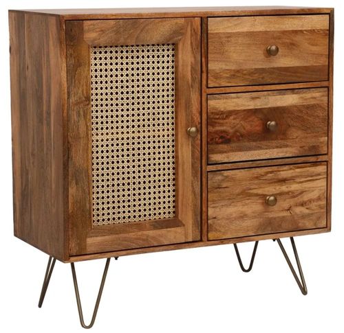 Nyack Mango Wood with Rattan 90cm Small Sideboard - Hairpin Legs