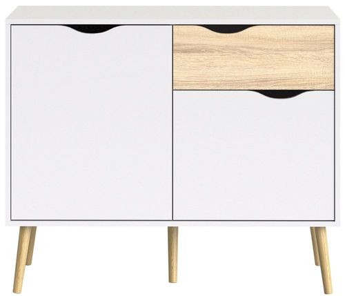 Oslo White and Oak Effect 2 Door Small Sideboard