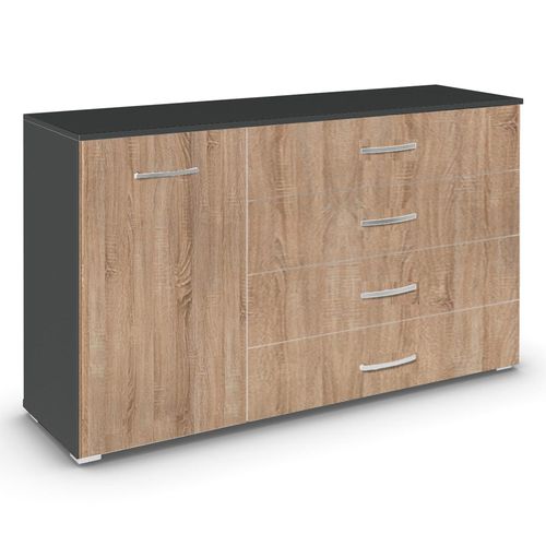 Rauch Aditio 1 Door Medium Sideboard - 120cm - Metallic Dark Grey and Sonoma Oak
