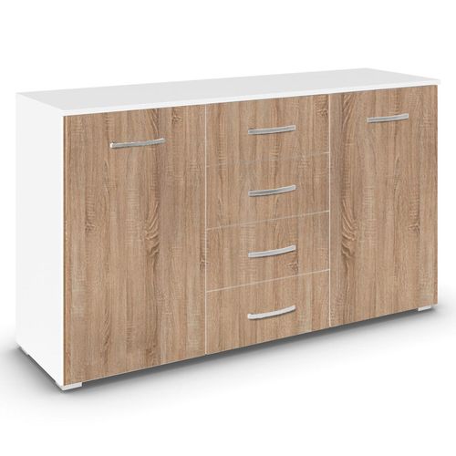 Rauch Aditio 2 Door Medium Sideboard with 4 Drawer - 120cm - Alpine White and Sonoma Oak
