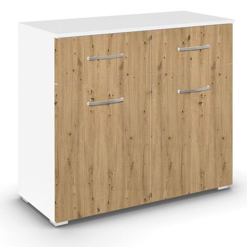 Rauch Aditio 2 Door Small Sideboard - 80cm - Alpine White and Artisan Oak