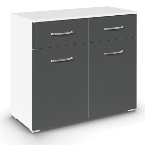 Rauch Aditio 2 Door Small Sideboard - 80cm - Alpine White and Metallic Dark Grey