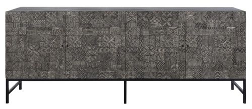 Sahara Black Washed Carved Mango Wood 4 Door Extra Large Sideboard