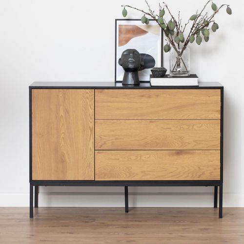 Seaford Small Sideboard - 1 Door - 120cm - Oak and Black Metal