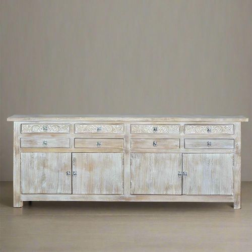 Soleil Sideboard - White Washed Mango Wood - Extra Large - 4 Door - 200cm