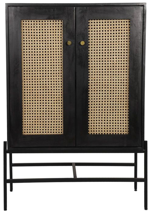 Tapola Black Wood and Rattan 2 Door Cabinet