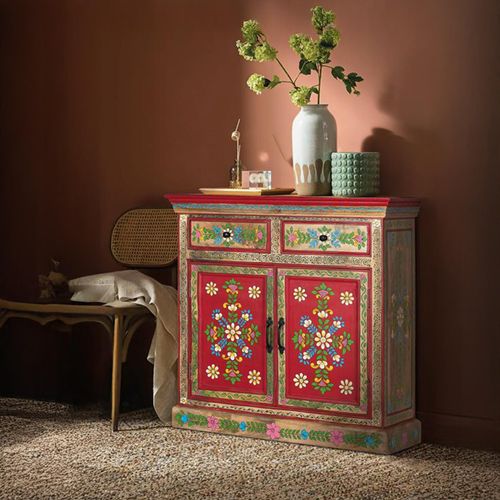 Trapani Sideboard - Red Mango Wood - Painted - 2 Door - Small - 90cm