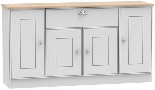 Victoria Grey and Riviera Oak Wide Sideboard - 4 Doors 
