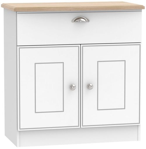 Victoria  White and Riviera Oak Compact Sideboard - 2 Doors