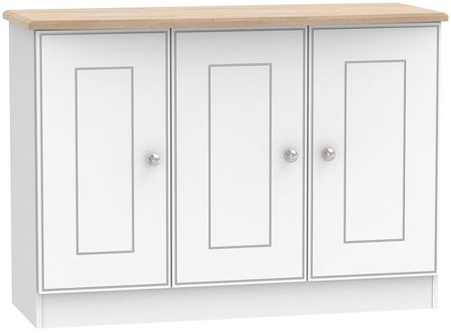 Victoria White and Riviera Oak Small Sideboard - 3 Doors