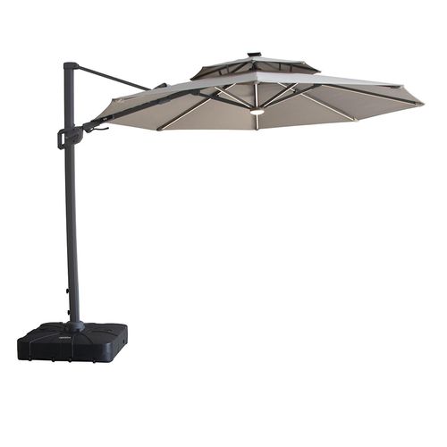 Apollo LED Outdoor Cantilever Parasol - 3cm - Round - with Base - Clay Beige