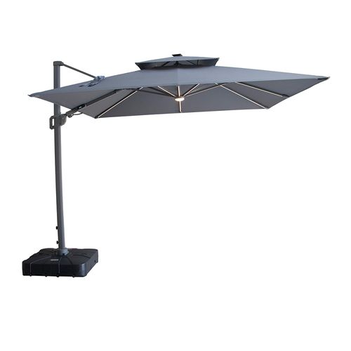 Apollo LED Outdoor Cantilever Parasol - 3cm x 3cm - Square - with Base - Charcoal Grey