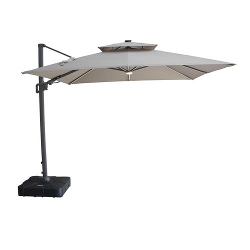 Apollo LED Outdoor Cantilever Parasol - 3cm x 3cm - Square - with Base - Clay Beige