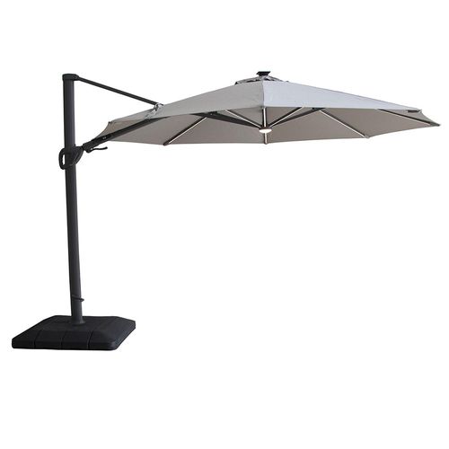 Aramis LED Outdoor Cantilever Parasol - 3.5cm - Round - with Base - White Pepper Beige