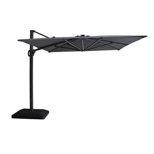 Aramis LED Outdoor Cantilever Parasol - 3cm x 4cm - with Base - Charcoal Grey