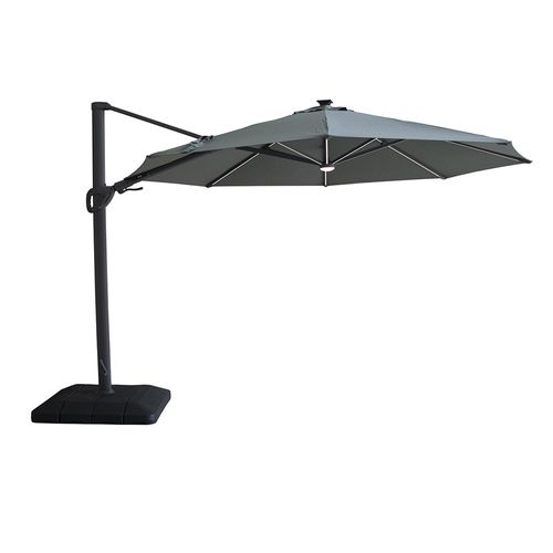 Aramis LED Outdoor Cantilever Parasol - 3cm x 4cm - with Base - Oil Green