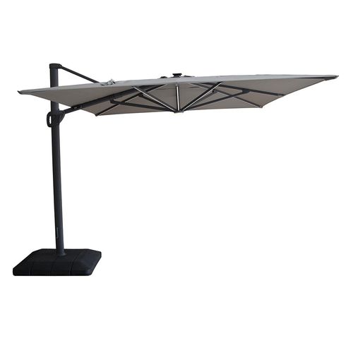 Aramis LED Outdoor Cantilever Parasol - 3cm x 4cm - with Base - White Pepper Beige