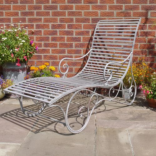 Garden Lounger - Antique Grey Metal