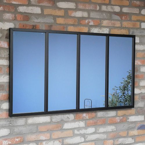 Wall Mirror - Industrial - Black Metal - Wide - Large - 4 Panel