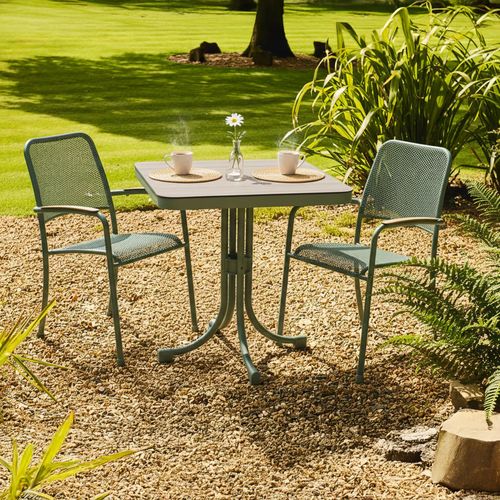 Bergen Garden Bistro Set - Square - Green Metal - 2 Stacking Armchairs