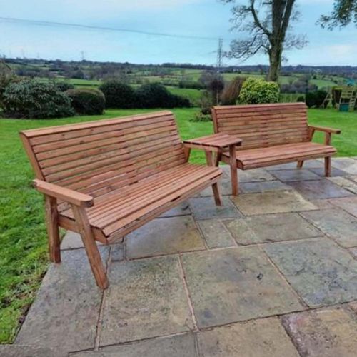 Churnet Valley Redwood Angled 3 Seater Garden Benches Set