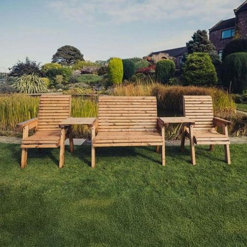 Churnet Valley Redwood Straight 2 Seater Bench and 2 Chairs Garden Set