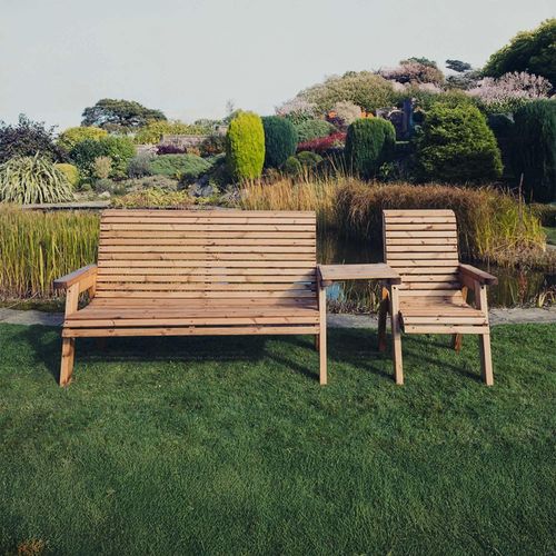 Churnet Valley Redwood Straight 3 Seater Bench and 1 Chair Garden Set