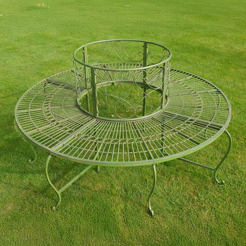 Garden Bench - Green Metal - Tree Style