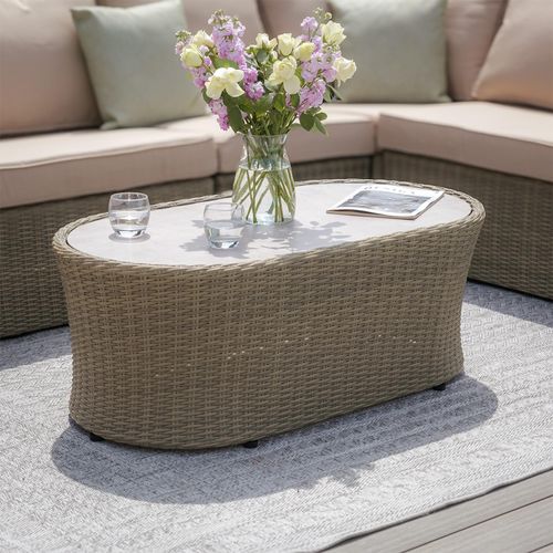 Winchester Oval Garden Coffee Table - Ceramic Top - Natural Rattan