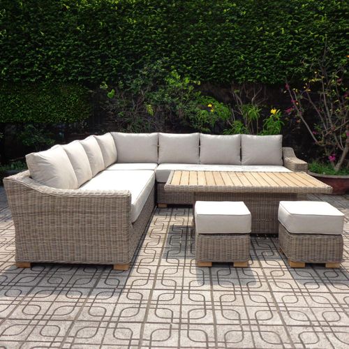 Marsh Large Outdoor Corner Set with Riser Table and 2 Stools