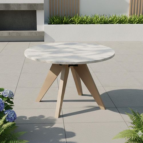 Astral Garden Round Dining Table - 120cm - 4 Seater - Soft Cream Concrete Terrazzo Top
