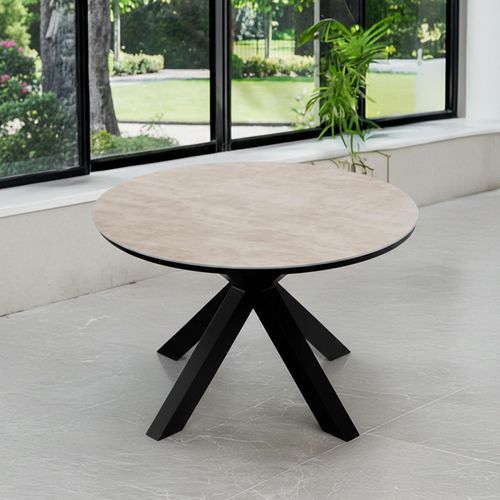 Bali Round Dining Table - 4 Seater - 120cm - Ceramic Top - Black Cross Leg