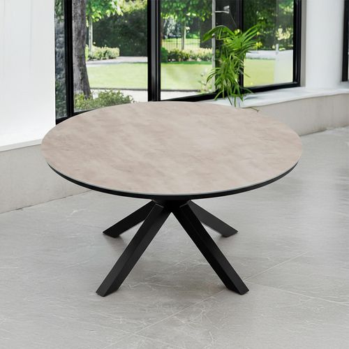 Bali Round Dining Table - 6 Seater - 150cm - Ceramic Top - Black Cross Leg