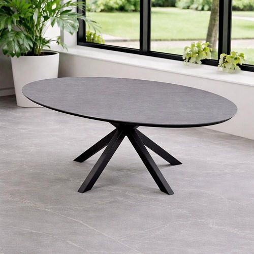 Aspen Garden Oval Dining Table - 8 Seater - 200cm - Ceramic Top - Black Cross Leg