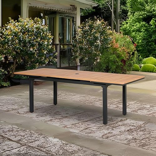 Tuscany Garden Extending Dining Table - 6-12 Seater - 180cm-240cm - Teak Wood - Black Cross Leg